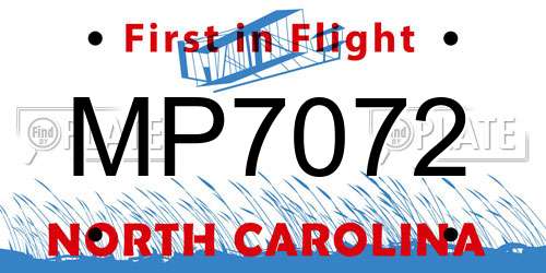 MP7072 North Carolina License Plate