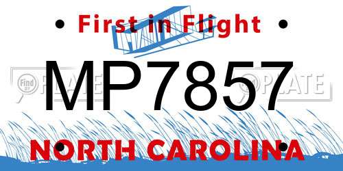 MP7857 North Carolina License Plate