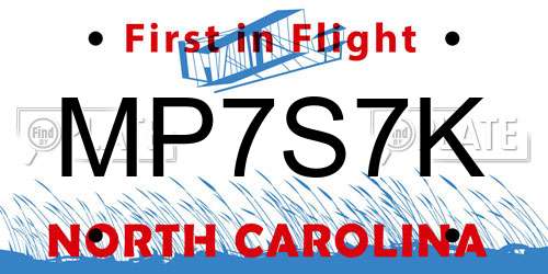 MP7S7K North Carolina License Plate