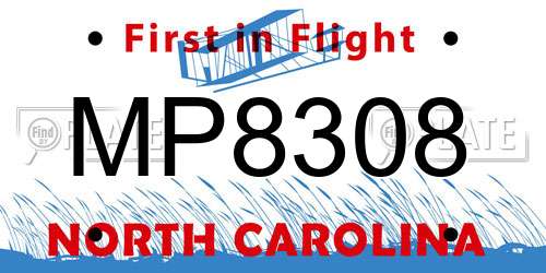 MP8308 North Carolina License Plate