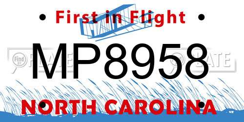 MP8958 North Carolina License Plate