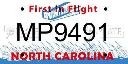 MP9491 North Carolina License Plate