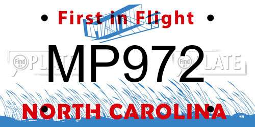 MP972 North Carolina License Plate