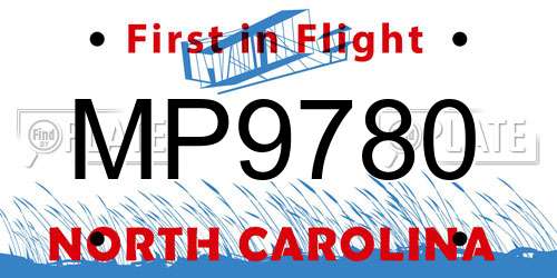 MP9780 North Carolina License Plate