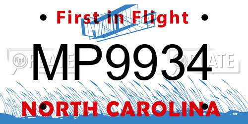 MP9934 North Carolina License Plate