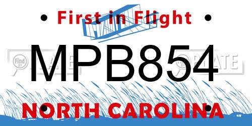 MPB854 North Carolina License Plate