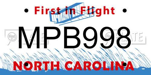MPB998 North Carolina License Plate