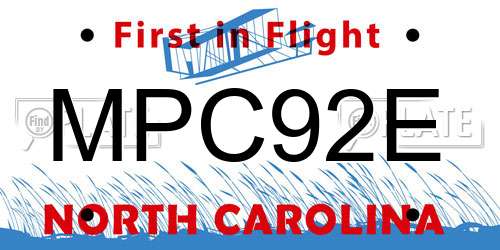 MPC92E North Carolina License Plate