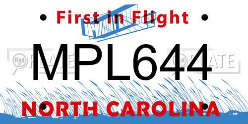 MPL644 North Carolina License Plate