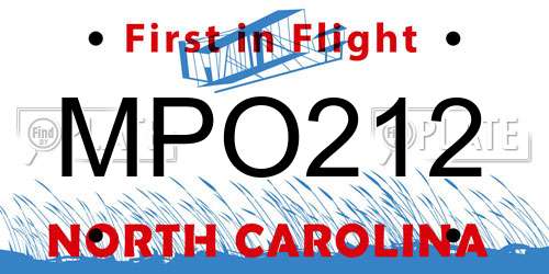 MPO212 North Carolina License Plate