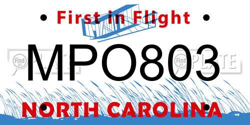 MPO803 North Carolina License Plate