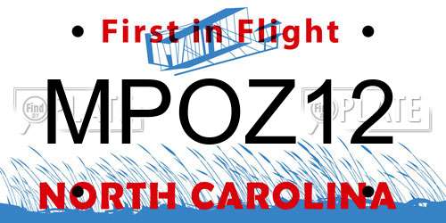 MPOZ12 North Carolina License Plate