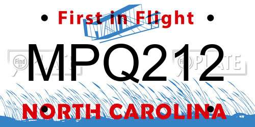 MPQ212 North Carolina License Plate
