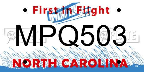 MPQ503 North Carolina License Plate