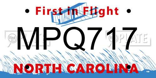 MPQ717 North Carolina License Plate