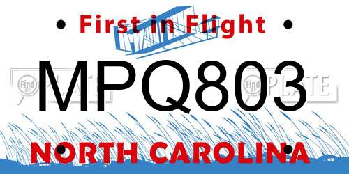 MPQ803 North Carolina License Plate