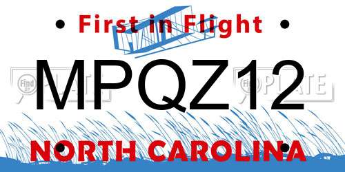 MPQZ12 North Carolina License Plate