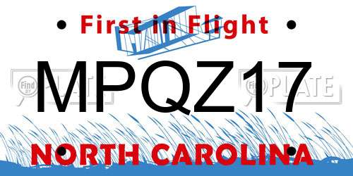 MPQZ17 North Carolina License Plate