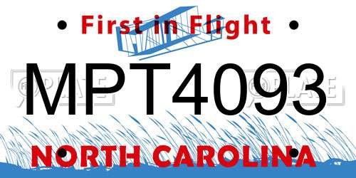 MPT4093 North Carolina License Plate