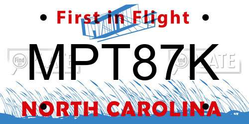 MPT87K North Carolina License Plate