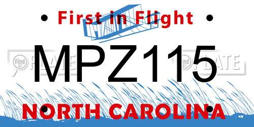 MPZ115 North Carolina License Plate