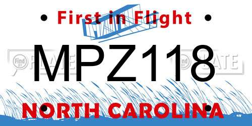 MPZ118 North Carolina License Plate