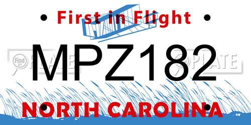 MPZ182 North Carolina License Plate
