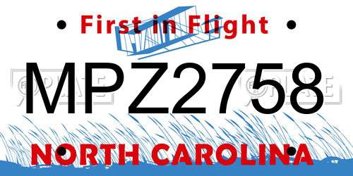 MPZ2758 North Carolina License Plate