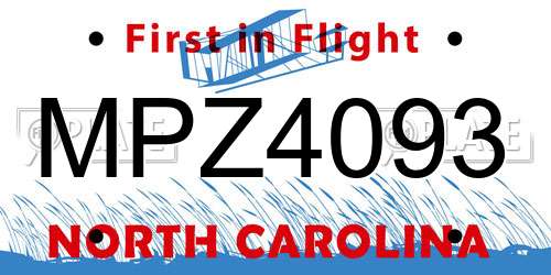 MPZ4093 North Carolina License Plate