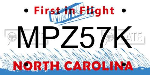 MPZ57K North Carolina License Plate
