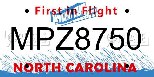 MPZ8750 North Carolina License Plate