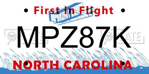 MPZ87K North Carolina License Plate