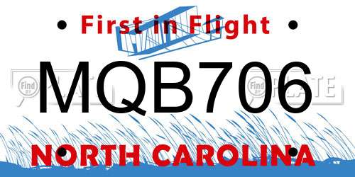 MQB706 North Carolina License Plate