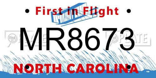 MR8673 North Carolina License Plate