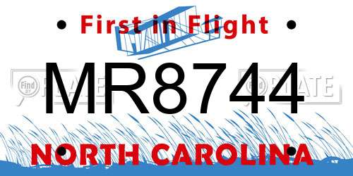 MR8744 North Carolina License Plate
