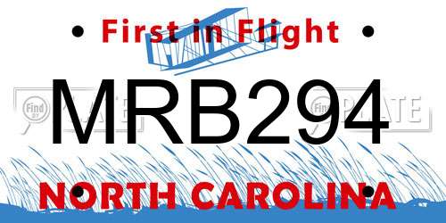 MRB294 North Carolina License Plate