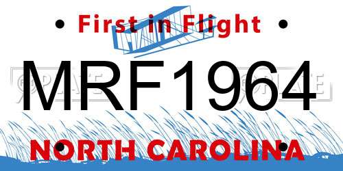 MRF1964 North Carolina License Plate