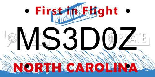 MS3D0Z North Carolina License Plate
