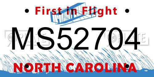 MS52704 North Carolina License Plate