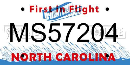 MS57204 North Carolina License Plate