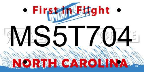 MS5T704 North Carolina License Plate