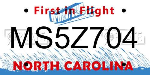MS5Z704 North Carolina License Plate