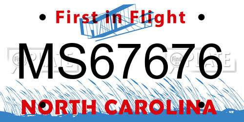 MS67676 North Carolina License Plate
