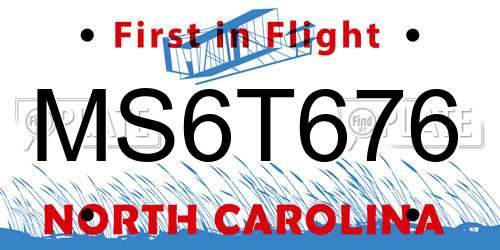 MS6T676 North Carolina License Plate