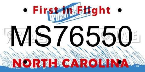 MS76550 North Carolina License Plate