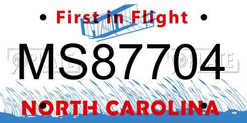 MS87704 North Carolina License Plate