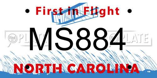 MS884 North Carolina License Plate