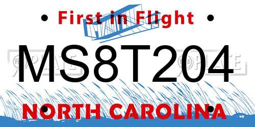 MS8T204 North Carolina License Plate
