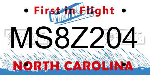 MS8Z204 North Carolina License Plate