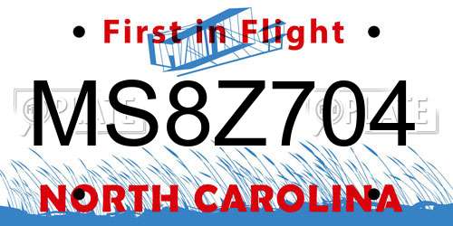 MS8Z704 North Carolina License Plate